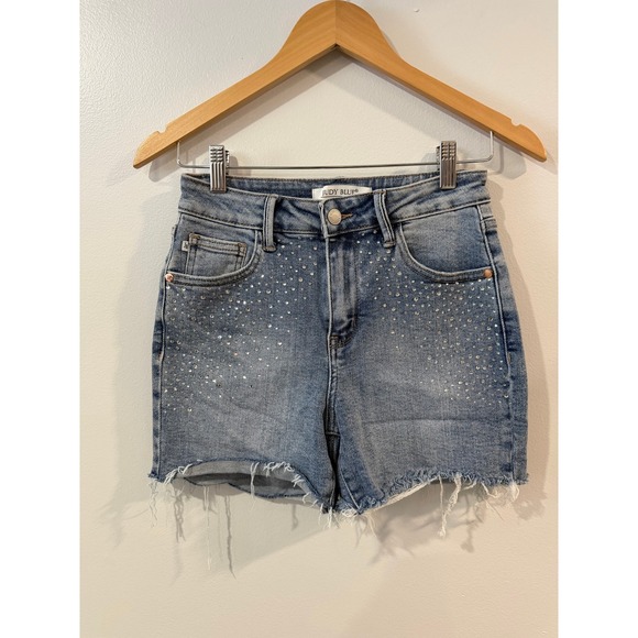 Judy Blue Pants - Judy Blue Rhinestone Embellished Distressed Denim Shorts Light Wash Small